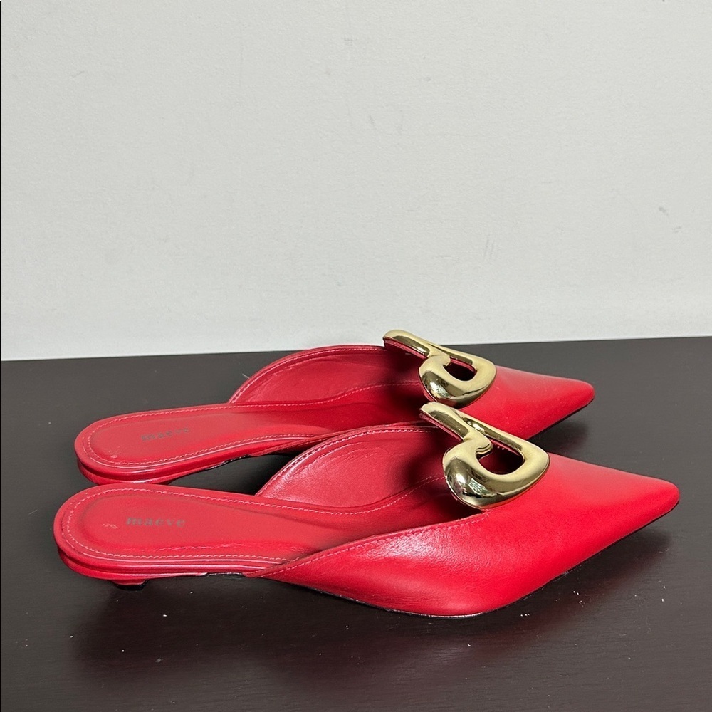 Maeve Heart Mule Heels Red Leather Slip On Kitten Heel Love Sz 38 US 7-7.5 NEW - Picture 7 of 11
